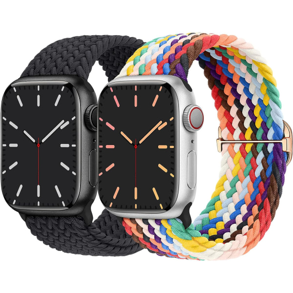 Flätat armband kompatibelt med Apple Watch 38 mm 40 mm 41 mm, elastisk solo loop nylonarmband för Apple Watch Series 8/7/6/SE/5/4/3/2/1/SE black Multicolor 42 mm 44 mm 45 mm 49 mm