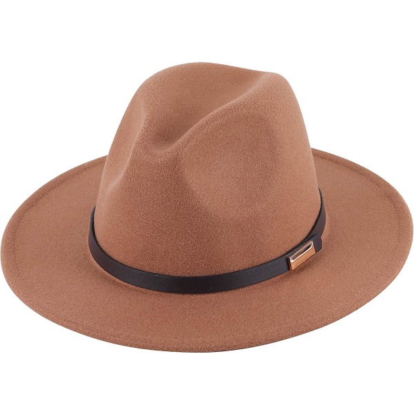 Dam Dam Retro Bred Brätte Floppy Panama Hat Bälte Spänne Ull Fedora Hat Brown