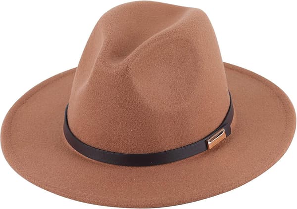 Dame Retro Bredbremmet Floppy Panama Hatt Belte Spenne Ull Fedora Hatt Brown
