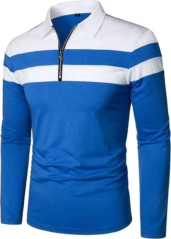Herr Casual Långärmad Pikétröja Kontrastfärg Patchwork Bomulls T-shirts Blue XL