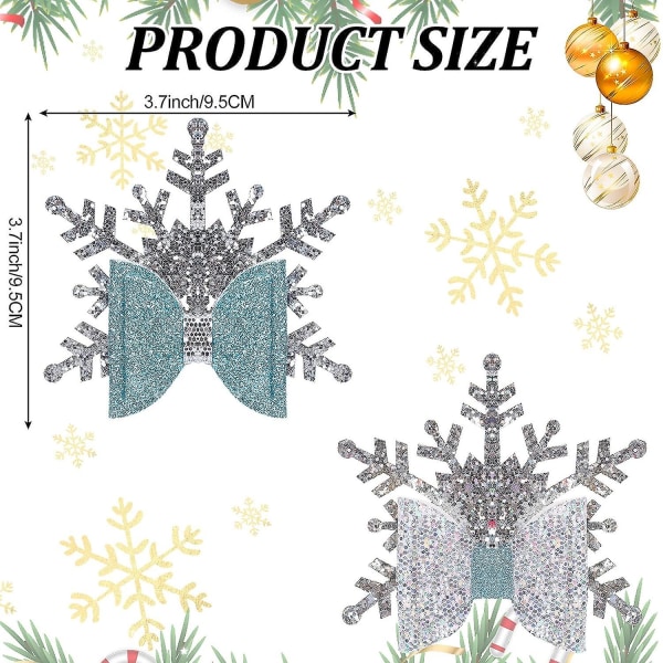 4 stk. Jule Snefnug Glitter Sløjfe Hårklemmer Blå PU Læder Hårspænder Jul Snefnug Hårnåle Glitrende Alligator Hårklemmer Til Piger Småbørn