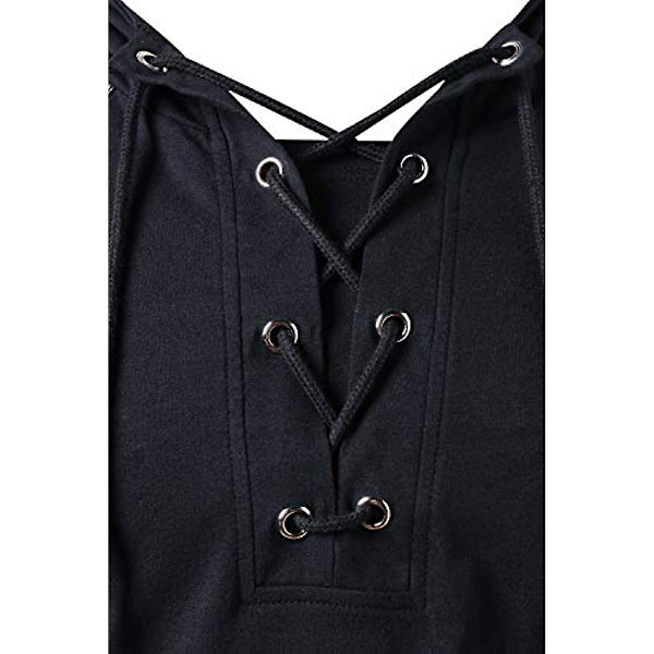 Herre Gotisk Steampunk Snøre Hættetrøje Middelalder Ridder Langærmet Syning Læder Rustning Sweatshirt Pullover Sort Black L