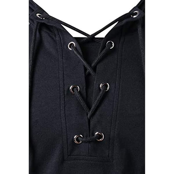 Herre Gotisk Steampunk Snøring Hettegenser Middelalder Ridder Langermet Søm Lær Rustning Genser Pullover Svart Black XXL