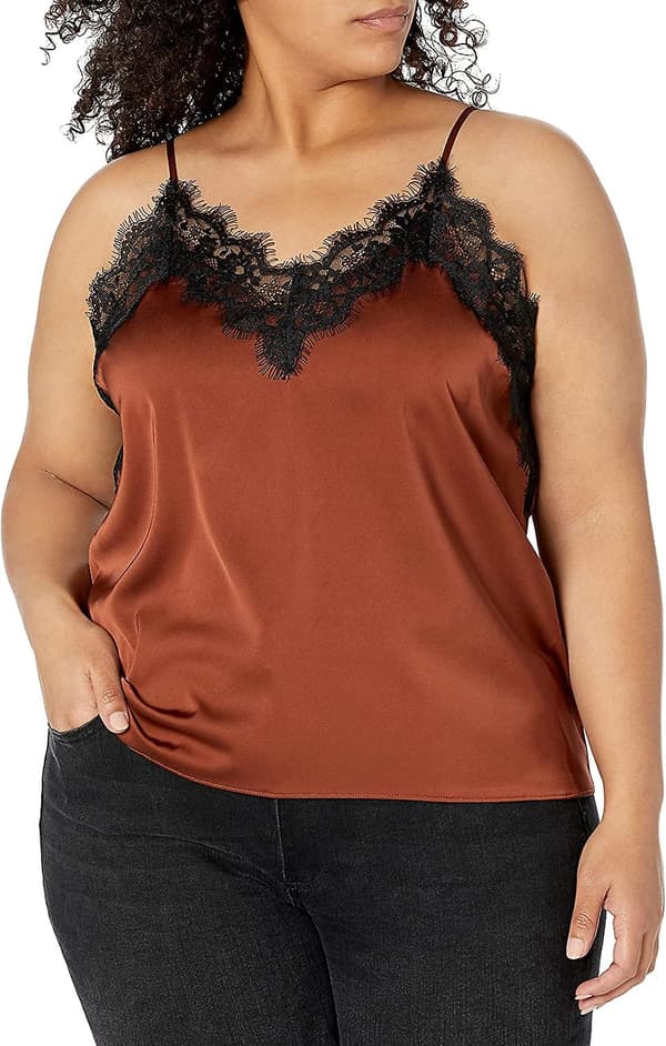 Dam Natalie V-ringad spetskantad camisole-linne Tortoise Shell XL