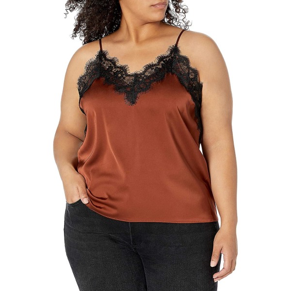 Kvinners Natalie V-hals blondetsøm cami tanktopp Tortoise Shell XL