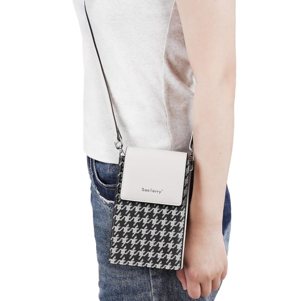 Magnetisk knappsplicing Gird PU läder crossbody väska liten axelväska för resor, dagligt bruk Beige
