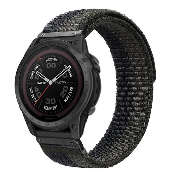 För Garmin Tactix 7 Pro/Fenix 7X/Fenix 6X Pro 26mm Nylon klockarmband Justerbart handledsband Black Grey