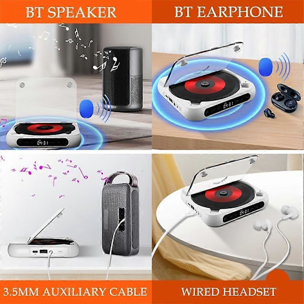 Spelare A-B Upprepa Bluetooth-kompatibel Spelare USB AUX Uppspelning Bilspelarfunktion Minne För Hem white