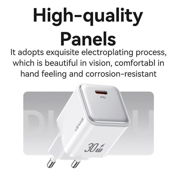 PD 30W Enkel Port Elektroplettert Laderadapter Mini Bærbar Vegglader (EU-plugg) White