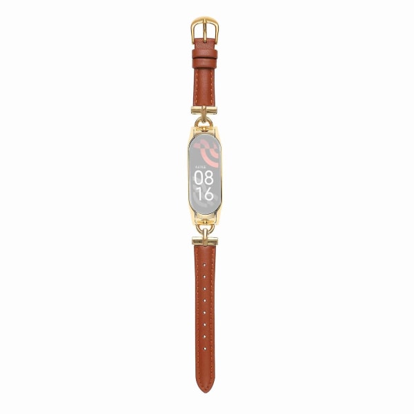 Læder Smartwatch Rem Til Xiaomi Mi Band 7, Rem Udskiftning Med D-formet Metalforbindelse Gold Brown