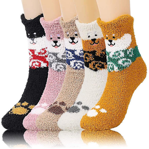 5 par fluffiga vinterstrumpor, mjuka varma strumpor, fleece strumpor tofflor casual