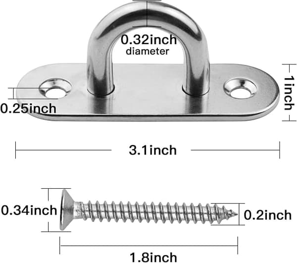 4 Stykker Tak krok i rustfritt stål 3,1 tommer Pad Eye Plate Marine Hardware Staple Hook Loop Skruer Feste