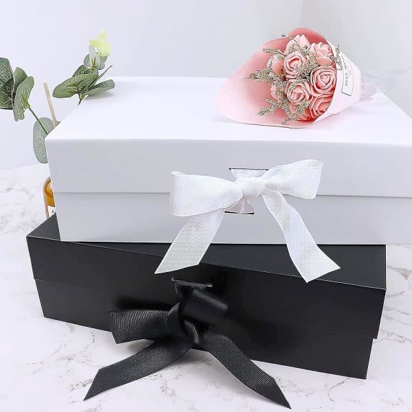 Presentförpackning med rosett, magnetisk presentförpackning, presentförpackning med lock, presentförpackning, återanvändbar dekorativ ask, presentförpackningsask med band, presentförpackning White
