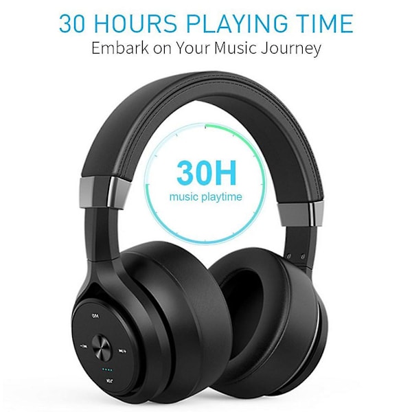 Aktiivinen melunvaimennus Bluetooth-kuulokkeet korvan yli mikrofonilla Hi-fi syvä basso Mukavat proteiinikorvatyynyt Langattomat kuulokkeet Black