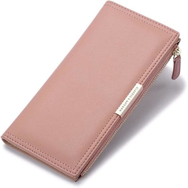Stor Kapacitet Ultra Tynd Tegnebog Kreditkort Checkhæfte Holder Telefon Clutch Pung Lynlåslomme til Kvinder (PINK)