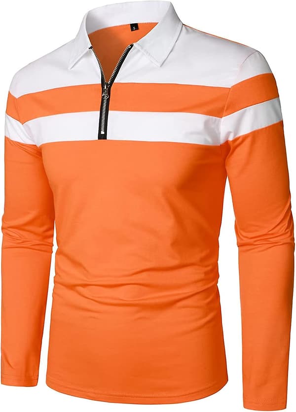 Herre Casual Langærmet Polo Shirts Kontrastfarve Patchwork Bomulds T-shirts Orange XL