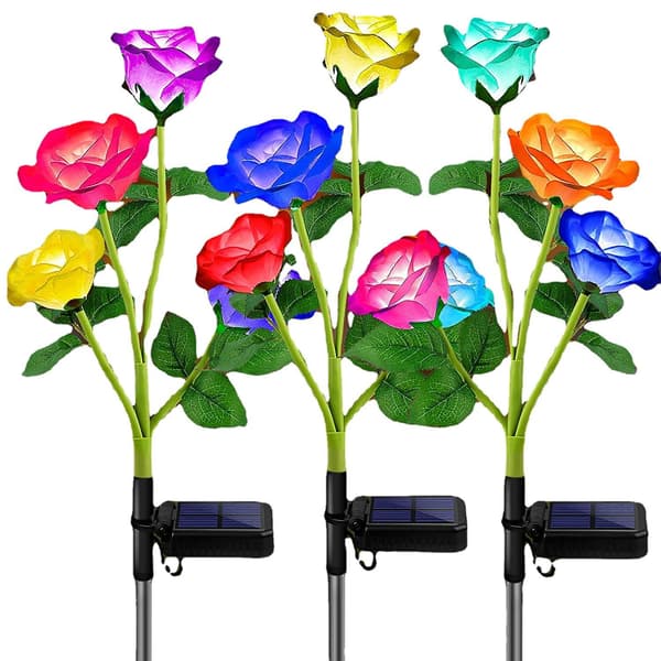 Solcelle havelys, 3-pak udendørs vandtætte solcellelamper med 12 blomster 7 farveskiftende LED solcellelamper til have, terrasse, baghave