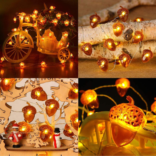LED-ljusslinga 20 LED-ekorrlampor ljusslinga batteridriven 6,5 fot ljusslinga med fjärrkontroll för Thanksgiving höst sovrum jul halloween höst