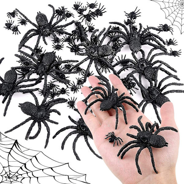 60 st stora realistiska plastspindlar Halloween realistiska plastspindelleksaker falska spindlar falska spindelskämt rekvisita skämt leksaker för Halloween dekoration
