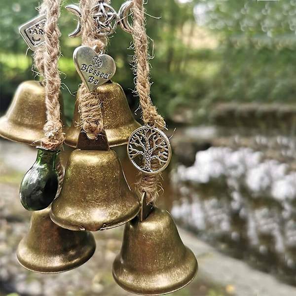 Häxornas klockor, dörrskyddscharm, Boho vindspel hängande prydnader för veranda, trädgård, fönster (48 mm)