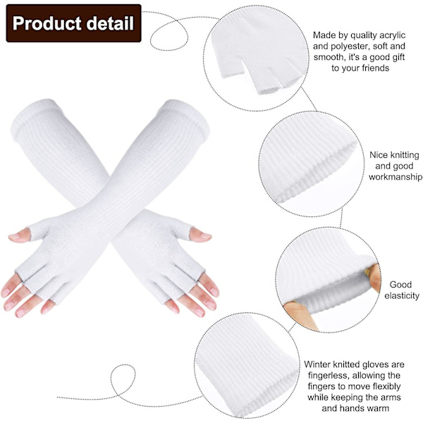 2 Par Vinter Fingerlösa Vantar Långa Termiska Stickade Vantar Elastiska Arm
