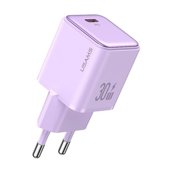 PD 30W Enkel Port Elektroplettert Laderadapter Mini Bærbar Vegglader (EU-plugg) Purple