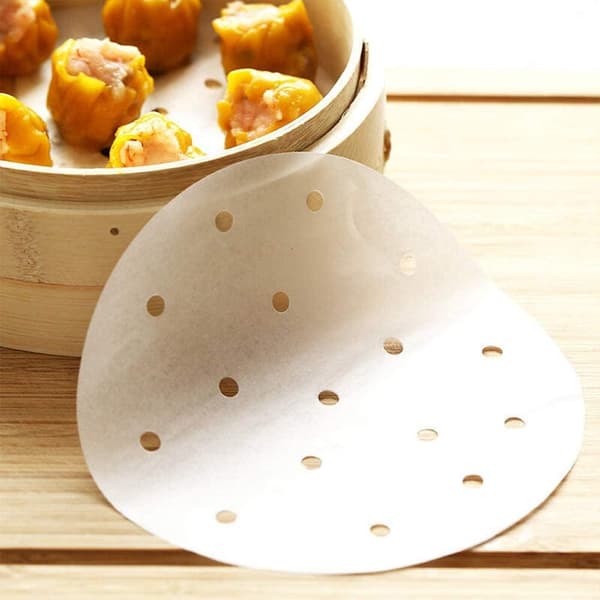 100 stk. Perforert Bakepapir Bambusdamper Liner for 12-tommers Airfryer Bakepapir