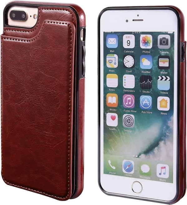 iPhone 7 Plus iPhone 8 Plus Plånboksfodral med Kortfack, Premium PU-Läder Stativ Kortfack, Dubbel Magnetisk Spänne och Hållbart Stötsäkert Co