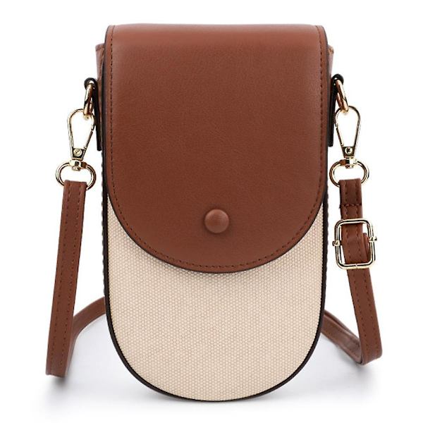 Canvas Textur PU Läder Kvinnor Liten Crossbody Väska Telefon Kosmetika Bärväska Brown