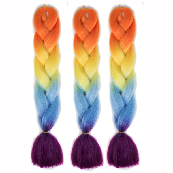 3 nippua valmiiksi venytettyjä punontahiuksia, jumbo-virkkuukoukkuletit, 60 cm pitkät värikkäät letit, box braids -virkkuukoukkuletit F