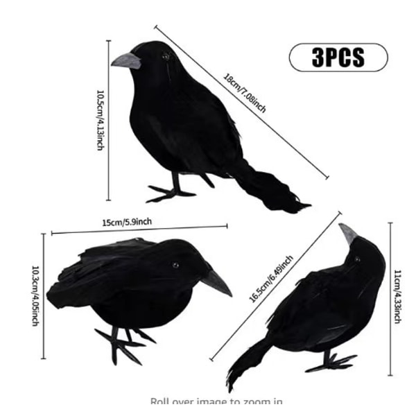 6 X Halloween Dekoration Kunstig Ravn Krage med Fjer Sort Fugl