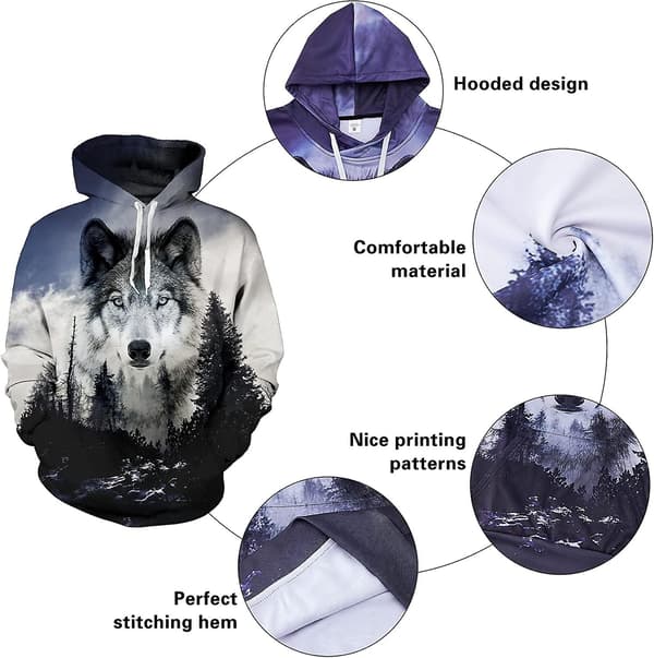 Herrehettegenser Morsom 3D-print Hettegenser Langermet Genser Pullover Jumper