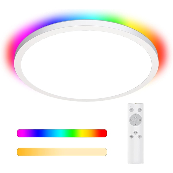 LED-kattovalaisin himmennettävä, Ø295mm 18W 1600lm kylpyhuonevalaisin kaukosäätimellä, vedenpitävä, 144W vastaava, RGB-värinvaihtava kattovalaisin