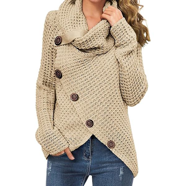 Kvinnors Acsergery Chunky Jumpers Stickad Vinter Varm Tröja Sköldpadda Hals Wrap Asymmetrisk Fåll Present