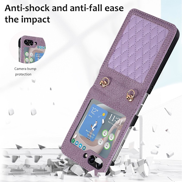 Crossbody-snörfodral kompatibelt med Samsung Galaxy Z Flip 5, romboid PU-läderskydd med kortplats Pink For Galaxy Z Flip 5