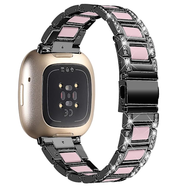 Resin klockarmband i rostfritt stål med strassdekor för Fitbit Versa 4/Sense 2 Black Pink