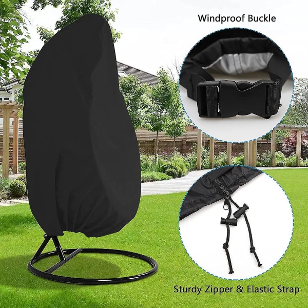 Äggstolsöverdrag Vattentät Trädgårdsstolsöverdrag Högpresterande Stort Utomhus Patio Hängande Gungstol Hängande Stol black 115 190CM
