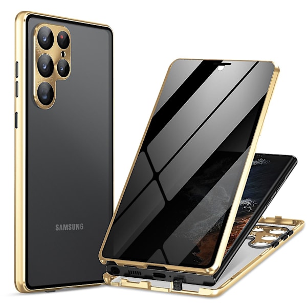 Yksityisyyttä suojaava magneettikotelo Samsung Galaxy S23 Ultralle, kaksipuolinen karkaistu lasisuojus Gold For Galaxy S23 Ultra
