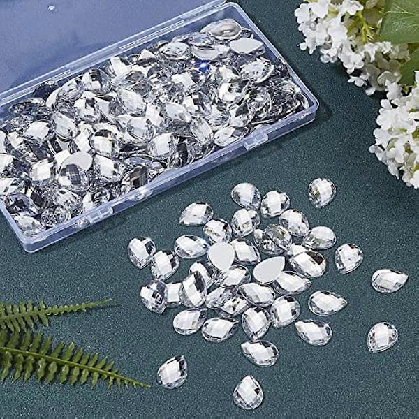 250 kpl 18x13mm Pisaranmuotoisia Akryylitimantteja Säiliöllä, Kirkkaita Akryylijalokiviä, Koristeita, Kristalleja, Litteäpohjaisia Akryylijaloikiviä Pukujen Valmistukseen