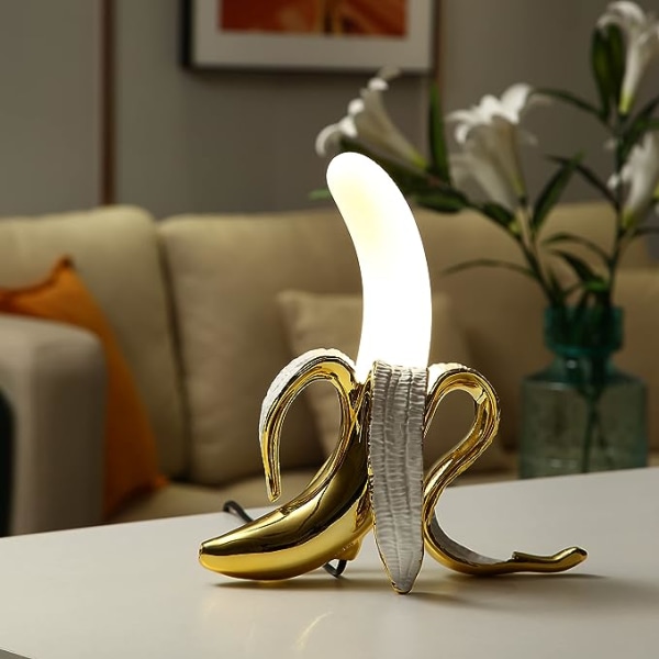 Modern bordslampa, bordslampa i banan, belysningsarmatur av harts för bananer för vardagsrum, sovrum, kontor, studenthem