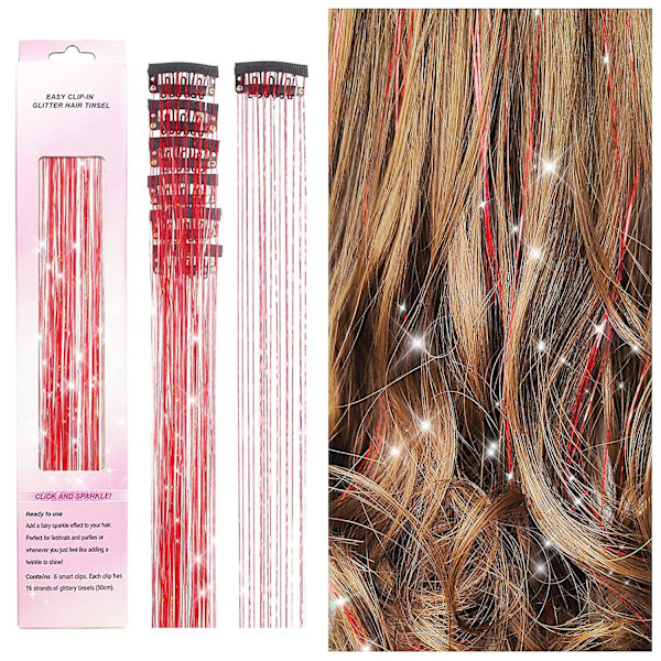 Skinnende tråder glitter hårglitter kit gull silke hår glitter streng extensions tilbehør for kvinner hodeplagg 6pc-dahong 24inches