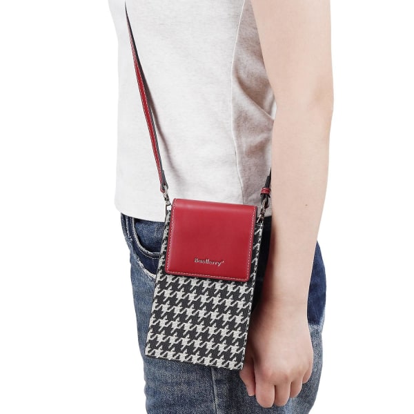 Magnetisk knappsplicing Gird PU läder crossbody väska liten axelväska för resor, dagligt bruk Wine Red