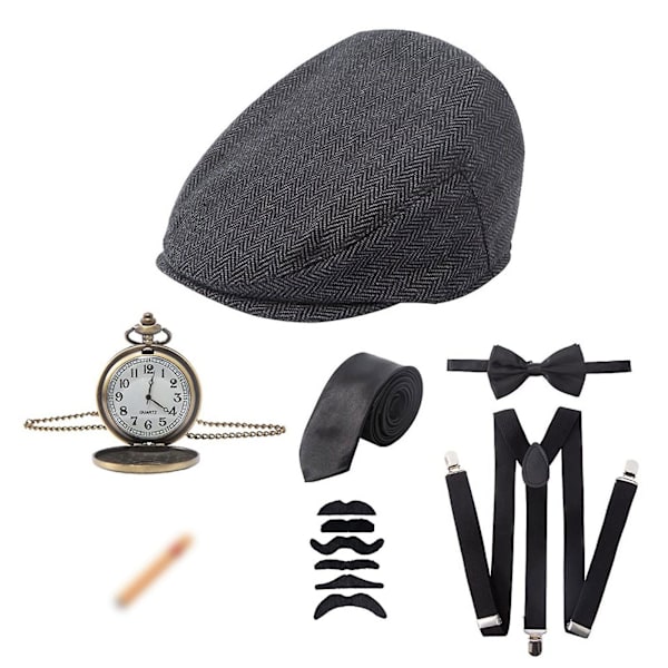 20 % alennus 1920-luvun miesten asusta Peaky Blinders Gatsby Panama -hattu henkselit rusetti dark grey