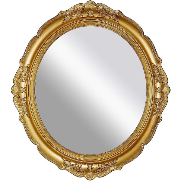 Dekorativ väggspegel, vintage snidad hängande spegel för sovrummets byråinredning, ovalt antikguld, L.