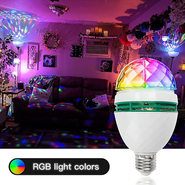 3-pack färgskiftande glödlampor E26, RGB flerfärgade skiftande fest LED-lampor stroboskop kristall scenlampor för disco, födelsedagsklubb bar för hemmafester