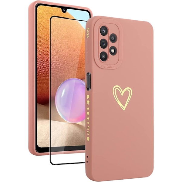 Suunniteltu Samsung Galaxy A32 5g -puhelinkuorelle, jossa on sydänkuvio naisille ja tytöille, pehmeä TPU-pinnoitus, täysi kameran linssinsuoja ja näytönsuoja