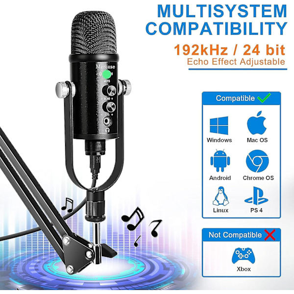 USB-mikrofonset, streaming-podcast-datormikrofon för spel, YouTube-videor, inspelning av musik, röstuppspelning