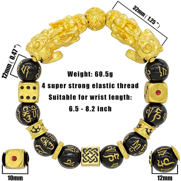Feng Shui Armbånd Velstand Dobbelt Pi Xiu/pi Yao Sort Mantra Perlearmbånd