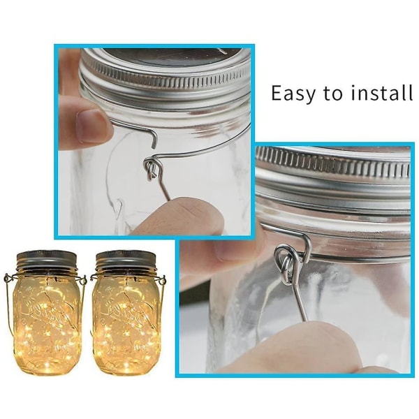 4 Pakke Solcelle Mason Jars Lys, 30 LED Hengende Solcellelykter Hagedekorasjon Utendørs Lys Varm Hvit Borddekor Eventyrlys For Terrasse Bryllup Jul
