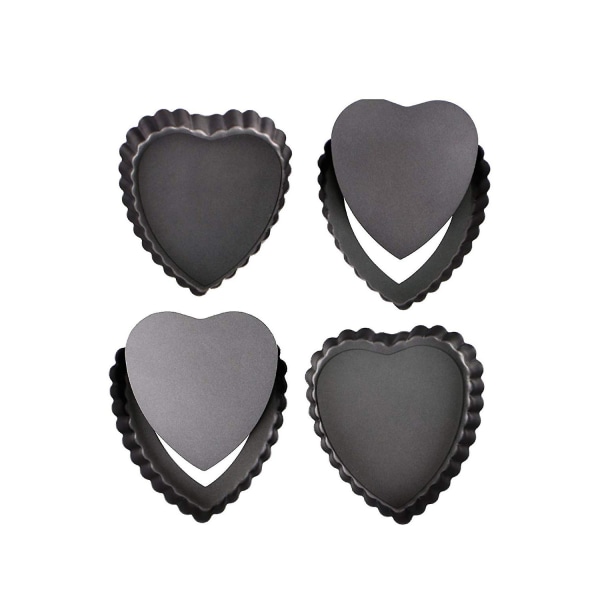 4-pack hjärtformade tårtformar med avtagbar botten: quichepannor, pajformar